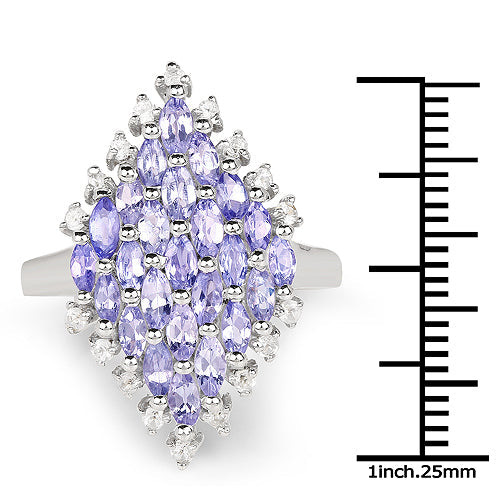 2.40 Carat Genuine Tanzanite and White Topaz Sterling Silver Ring