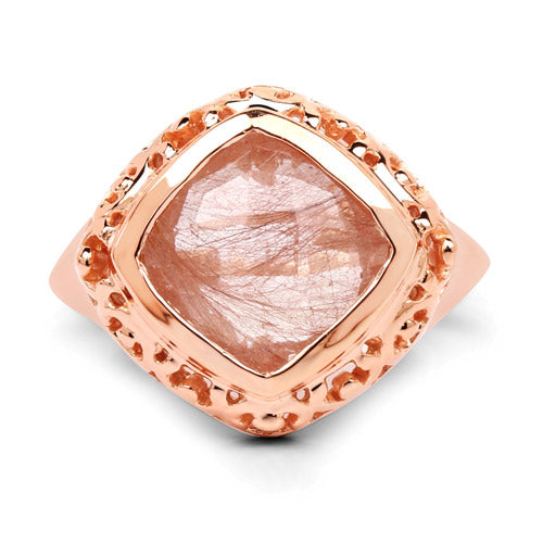 Anillo de Rutile Rosa de 3.25 Quilates Baño de Oro Rosa de 14K