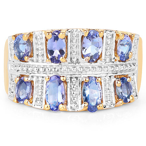 Anillo de cóctel de tanzanita chapado en oro amarillo de 14K