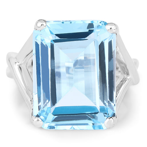 Anillo de Topacio Azul Genuino de 14.20 Quilates en Plata Esterlina .925