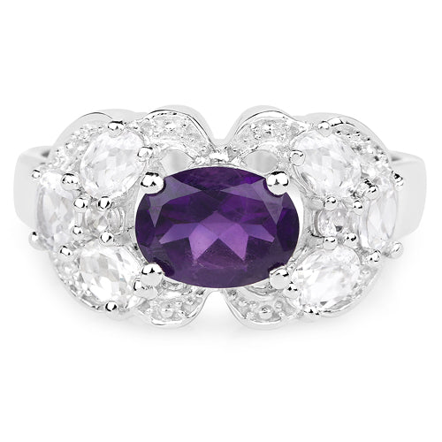 Anillo de Plata Esterlina con Amatista de 2.75 Quilates y Zirconia Blanca