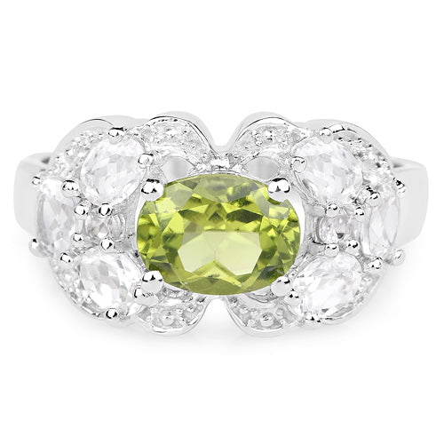 Anillo de Plata Esterlina con Peridoto y Circonita Blanca de 2.70 Quilates