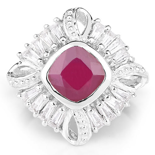 Elegant 2.66 Carat Ruby and White Topaz Sterling Silver Ring