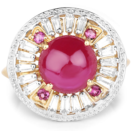 14K Yellow Gold Plated 8.91 Carat Ruby & Topaz Cocktail Ring