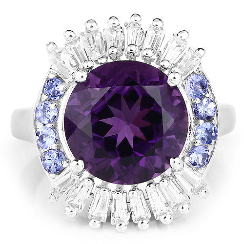 5.24 Carat Amethyst, Tanzanite & White Topaz Sterling Silver Ring