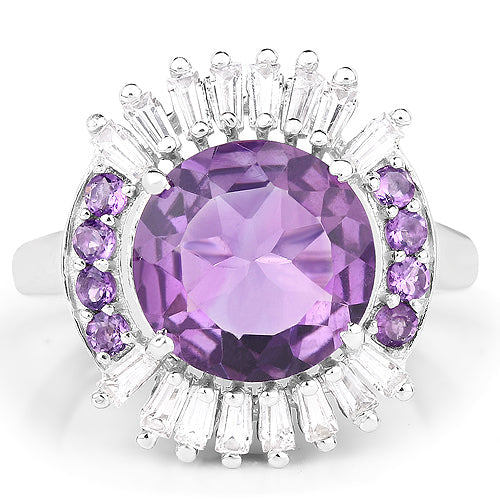 Anillo de plata esterlina de 5.20 quilates con amatista genuina y topacio blanco