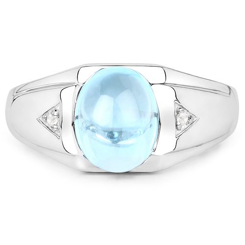 Bague en argent sterling avec topaze bleue suisse et topaze blanche de 3,67 carats