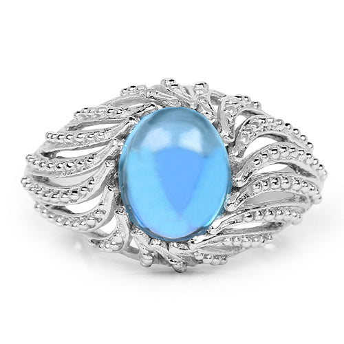 3.65 Carat Swiss Blue Topaz Sterling Silver Engagement Ring
