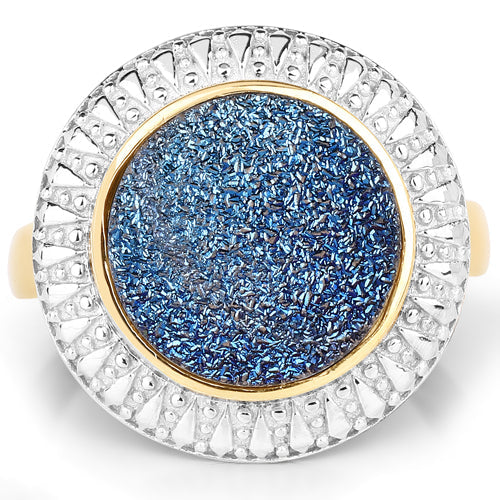 Anillo de Compromiso de Plata Esterlina con Drusa Azul Cobalto de 4.90 Quilates