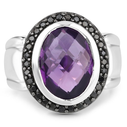 5.35 Carat Amethyst and Black Spinel Sterling Silver Ring