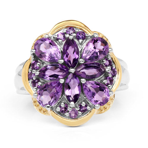 Two Tone Plated 2.66 Carat Genuine Amethyst Sterling Silver Ring