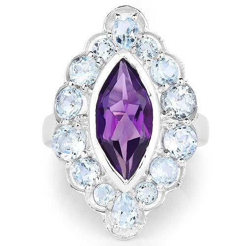 5.30 Carat Amethyst & Blue Topaz Sterling Silver Ring