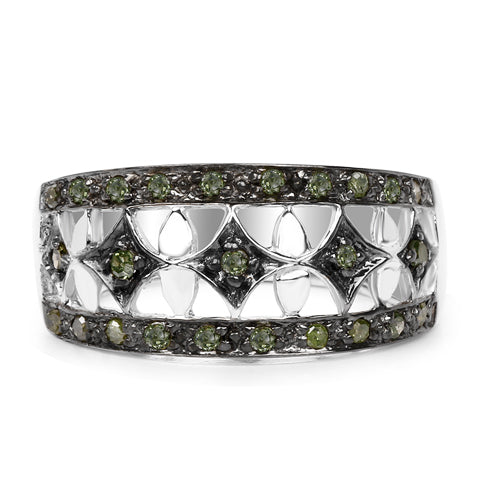 Anillo de Plata Esterlina con Diamante Verde Genuino de 0.32 Quilates