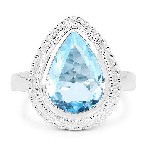 Bague de fiançailles en argent sterling avec topaze bleue véritable de 5,30 carats