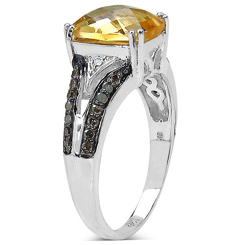 Bague de fiançailles en citrine et diamant de 2,82 carats en argent sterling .925