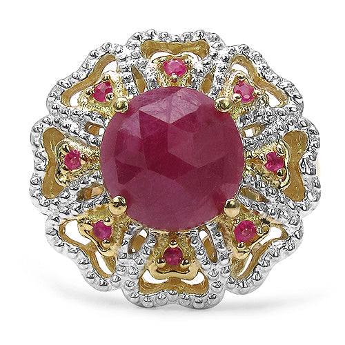 14K Yellow Gold Plated Pink Sapphire & Ruby Ring