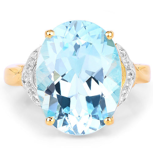 14K Yellow Gold Plated Blue Topaz & White Topaz Ring