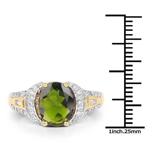 18K Yellow Gold Plated Chrome Diopside & White Topaz Ring