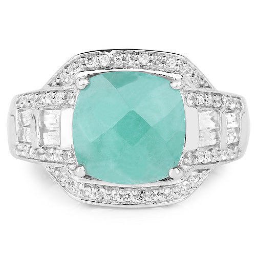 Bague en argent sterling avec émeraude véritable de 4,09 carats et topaze blanche