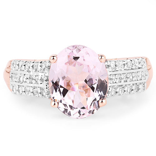 Anillo de Compromiso de Kunzita y Circonita Baño de Oro Rosa de 14K