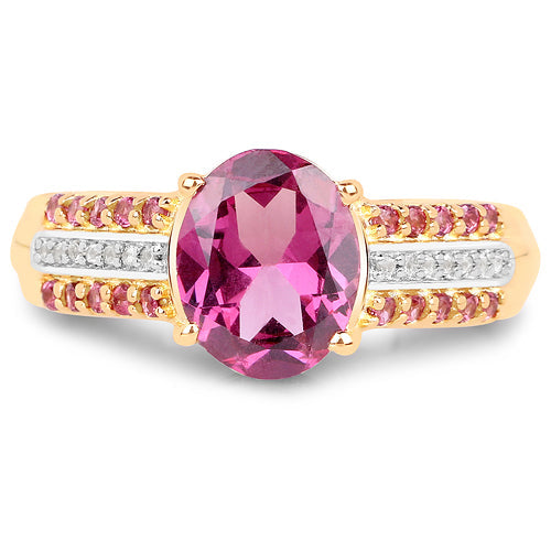 Bague en Rhodolite et Topaze Blanche Plaquée Or Jaune 14K de 3,32 Carats