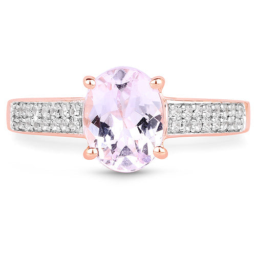 Anillo de Compromiso de Kunzita y Circonita Blanca Bañado en Oro Rosa de 14K