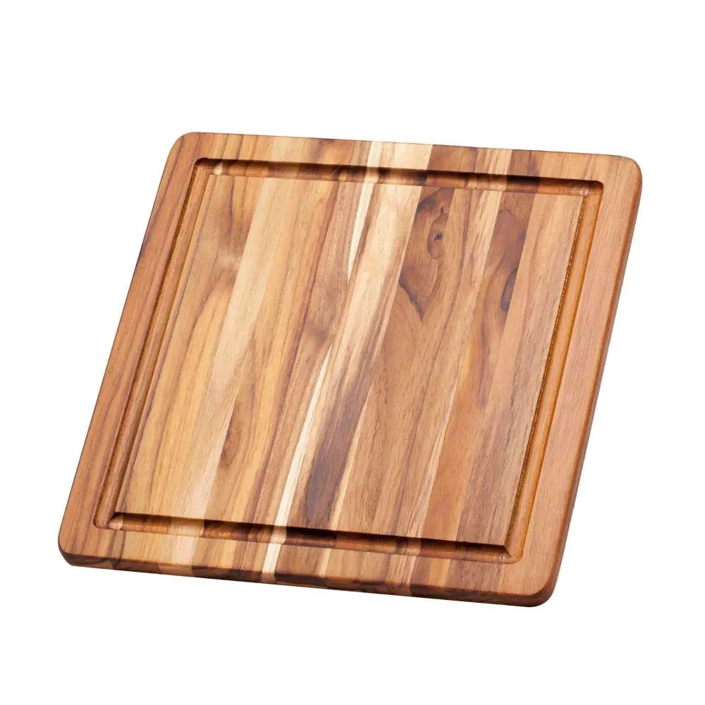 Planche à découper en teck carré avec canal à jus - 12x12 pouces