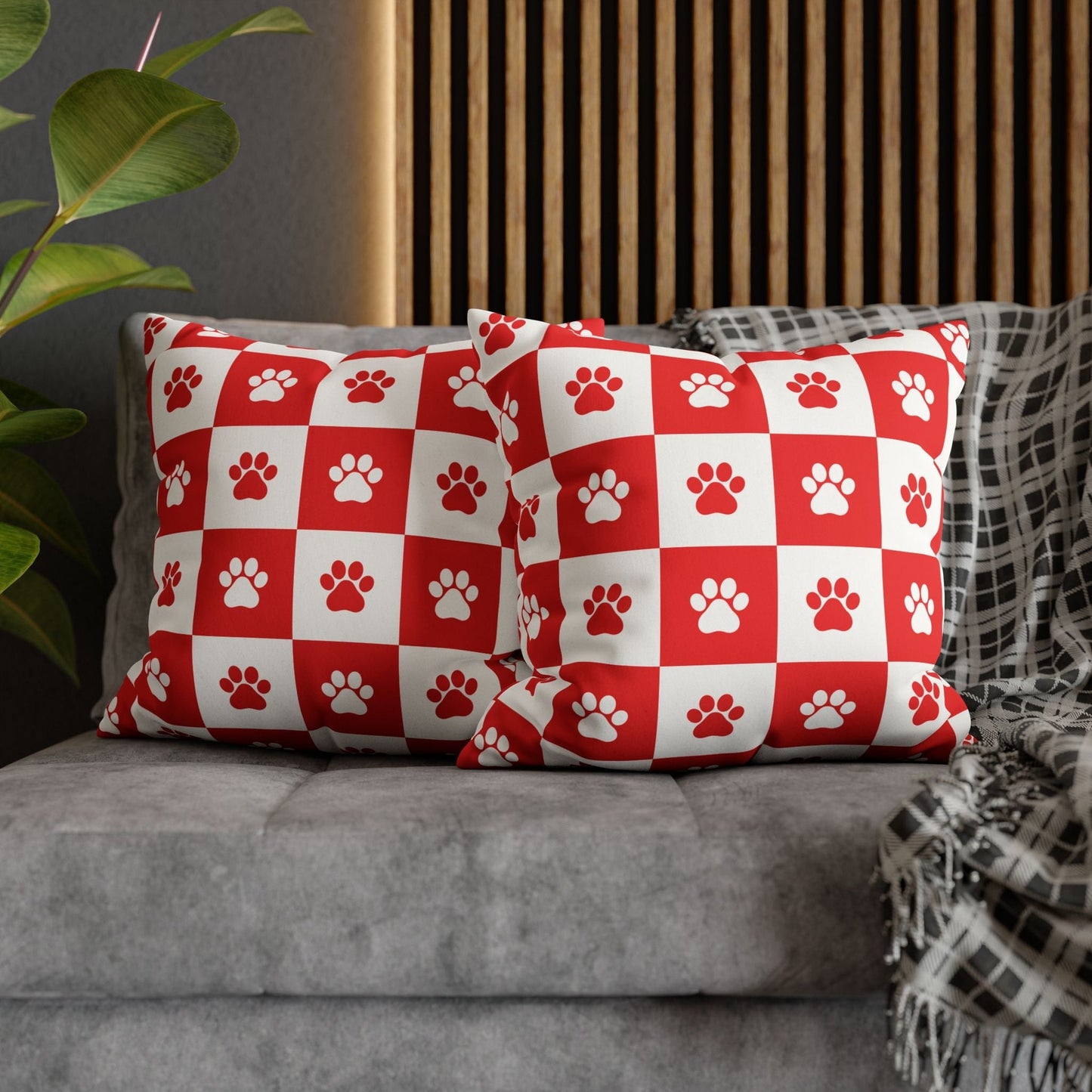 Housse de coussin en faux suède à imprimé patte rouge - Décor confortable pour les amoureux des anim