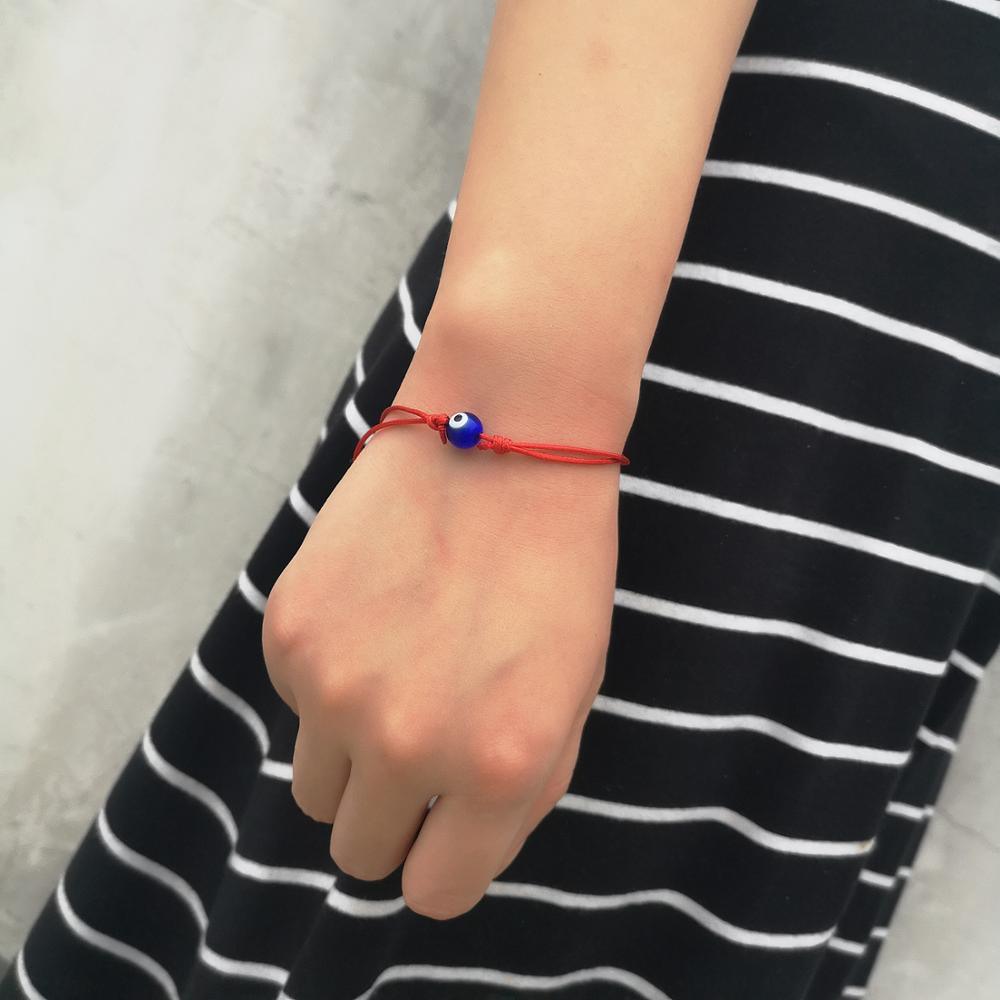 Handmade Adjustable Red String Bracelet with Blue Eye Charm