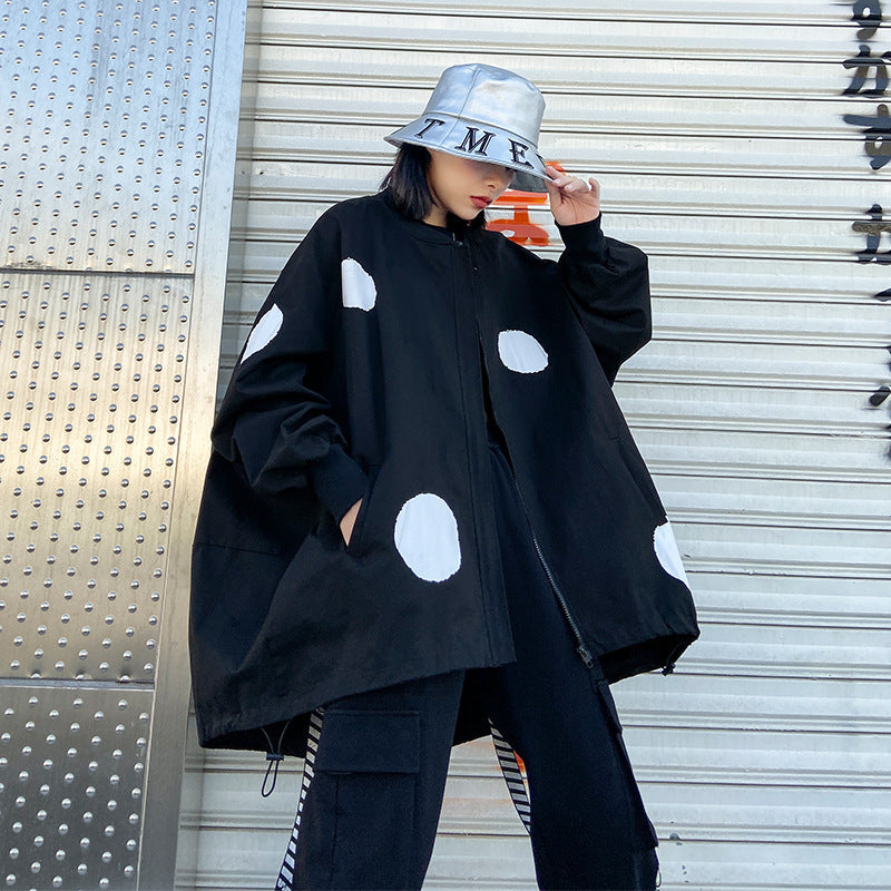 Retro long sleeved stand up collar trench coat for women loose and fashionable stylish zipper cardigan - Korvel