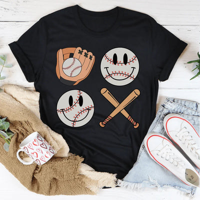 Camiseta de béisbol retro con cara sonriente