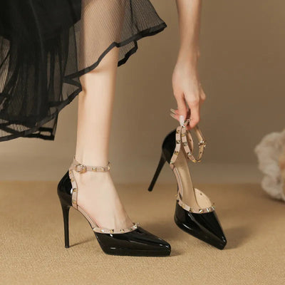 Rivet Decor Ankle Strap Stiletto Pumps - Korvel