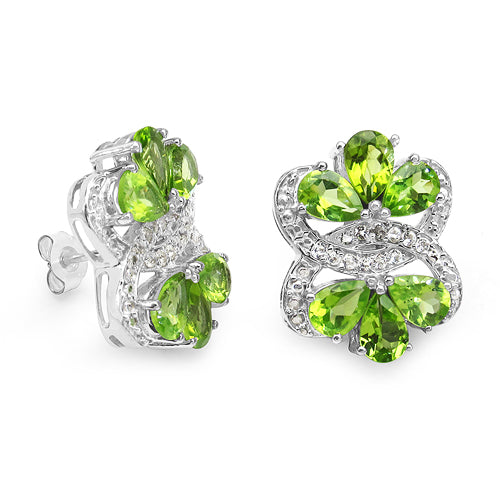 8.77 Carat Genuine Peridot & White Topaz Sterling Silver Earrings