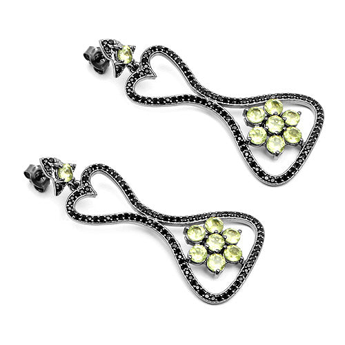 Boucles d'oreilles en péridot et spinelle noir de 6,93 carats en argent sterling