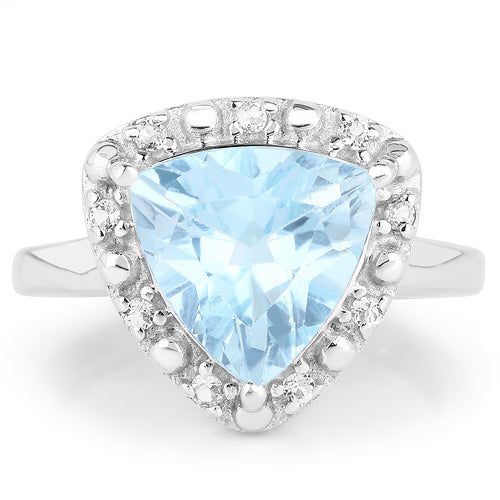 Bague en argent sterling avec topaze bleue et topaze blanche de 5,05 carats