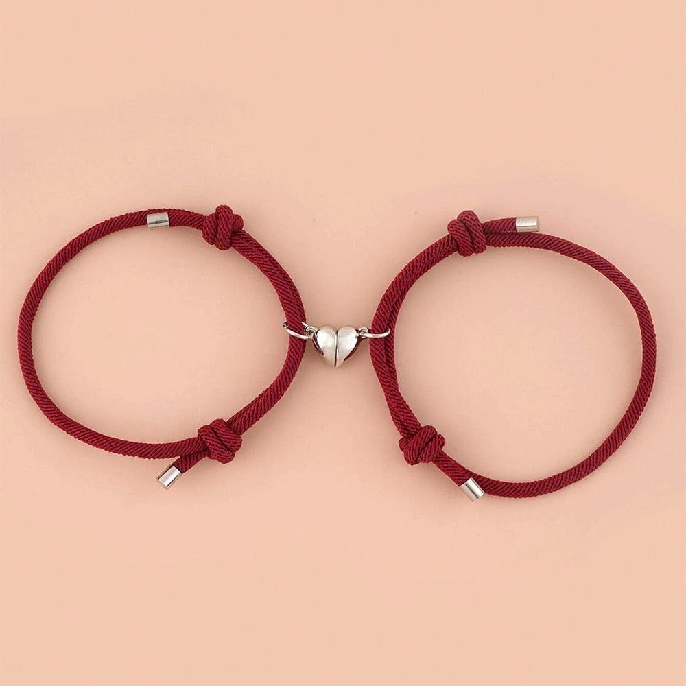 Ensemble de Bracelets Magnétiques en Cœur pour Couples - Cadeau Ajustable