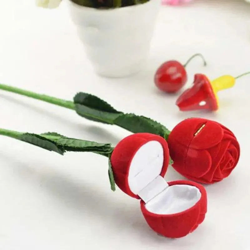 Elegant Red Rose Jewelry Box for Rings and Earrings