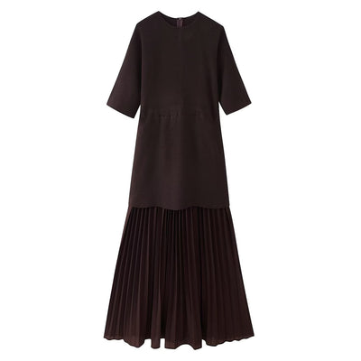 Elegant Round Neck Short Sleeved Pleated Dress