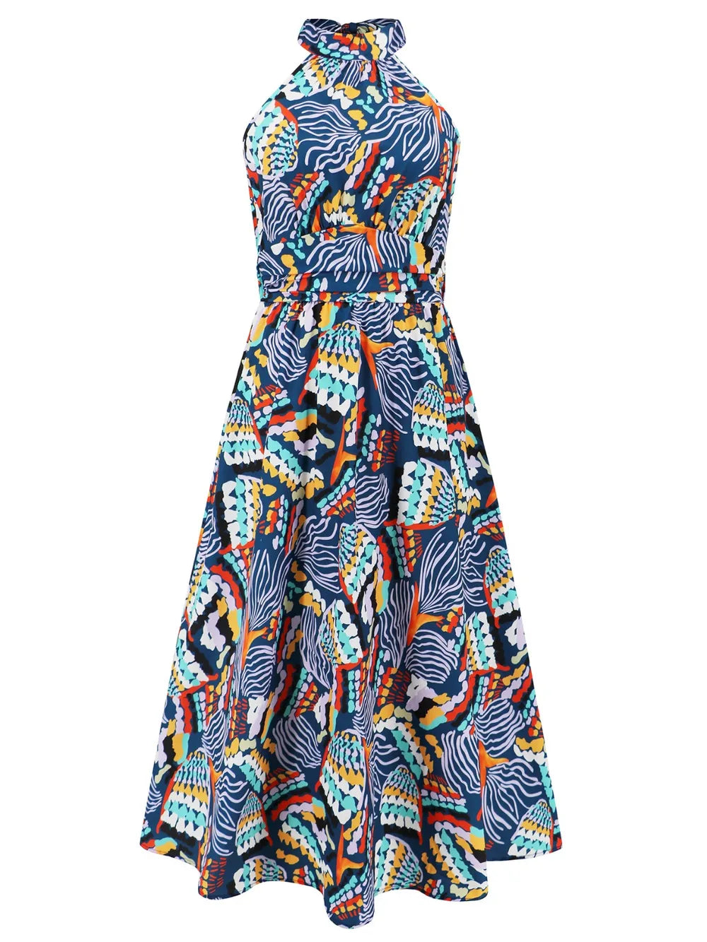 Ruched Printed Halter Neck Dress - Korvel