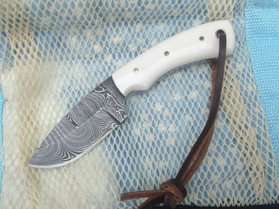 Artisan Crafted Damascus Steel Skinning Knife with Bone Handle - Korvel