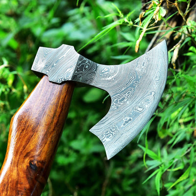 Exquisite 17-Inch Handmade Damascus Steel Tomahawk Axe with Rosewood Grip - KBS Knives - Korvel