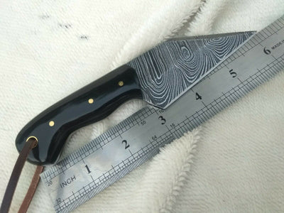 Exquisite Custom Damascus Steel Seax Knife with Buffalo Horn Handle - 7 Inches - Korvel