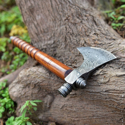 Handcrafted Native American Tomahawk with Damascus Steel Blade – "Spirit of the Pipe" - Korvel