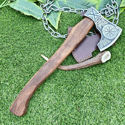 Odin’s Fury Viking Battle Axe – Handcrafted 1095 Steel Blade with Elegant Rosewood Grip - Korvel
