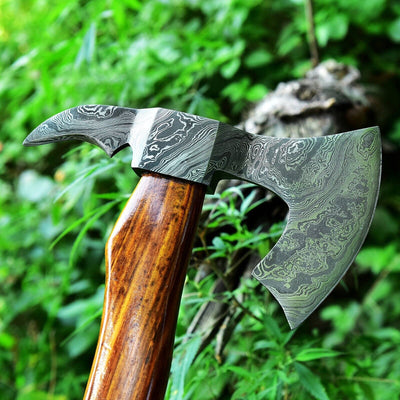 Handcrafted Damascus Steel Tomahawk Axe – The "Rosewood Warrior" - Korvel