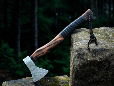 Custom Forged 1095 Steel Battle Axe with Engraved Blade and Ash Wood Handle – Ultimate Warrior's Tool - Korvel