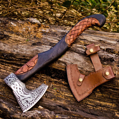 Exquisite Handcrafted Battle Axe with Engraved 1095 Steel Blade & Elegant Rosewood Handle – KBS Knives Store - Korvel