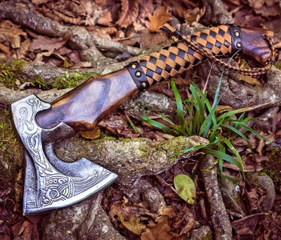 Handcrafted Native American Tomahawk – Engraved 1095 Steel Blade & Ash Wood Handle - Korvel