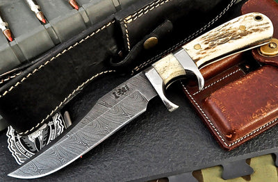 Premium Damascus Steel Hunter Bowie Knife - Custom Full Tang Design - Korvel