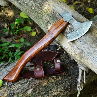 Custom Handmade Damascus Steel Tomahawk Axe – The Rosewood Masterpiece - Korvel
